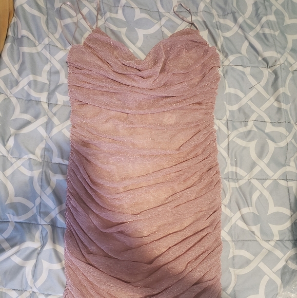 NEW Dazzle Me Metallic Ruched Mini Dress -Mauve - Picture 2 of 7